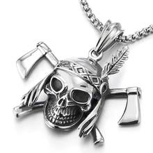 Men's retro exquisite Indian chief skull shape punk hip hop fashion pendant necklace boy birthday gift jewelry party wholesale 2024 - buy cheap