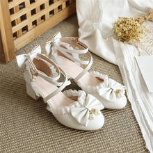 YQBTDL White Pink High Heels Ladies Sandals Princess Cosplay Lolita Shoes Cross Strap Cute Bow Block Heel Sandal Party Wedding 2024 - buy cheap