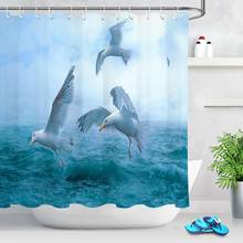 Animal Seagull Polyester Shower Curtain Fabric White Bird Blue Ocean Scenic Pattern Durable Waterproof Bath Curtain With Hooks 2024 - buy cheap