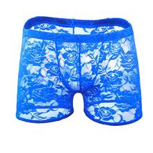 Sexy Gay Underwear Men Transparent Mesh Boxer Shorts Man Solid Low Rise U Convex Pouch Underpants Lace Panties Cueca calzoncillo 2024 - buy cheap