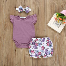 2021 new baby girl Solid Color Tops Clothing Newborn Kids Baby Girls Outfits Clothes Romper Bodysuit+Flower Printed Shorts Set 2024 - buy cheap