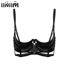 Womens Ladies Wetlook Fetish Costumes Leather Lingerie Exotic Clubwear Quarter Open Cup Hot Strappy Bondage Underwired Bra Tops 2024 - buy cheap