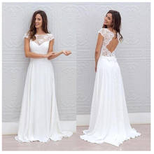 Simple Boho Wedding Dresses Beach 2022 Cap Sleeve Lace Top Robe de mariee Bridal Dress Chiffon Open Back White Ivory Custom New 2024 - buy cheap