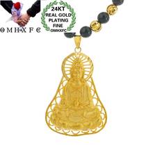 Omhxfc jóias por atacado nl233 moda europeia mulher fina homem festa de aniversário presente de casamento guanyin 24kt pingente de ouro colar 2024 - compre barato