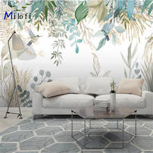 Milofi vinyl 3D wallpaper mural Nordic hand-painted small fresh tropical plants leaves flowers and birds background murals 2024 - buy cheap