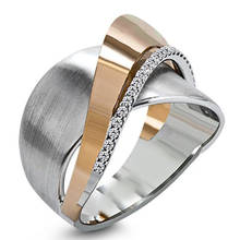 Novo design cruzado dois tons arco nó strass anel moda rosa ouro prata cor cheia cz anéis de casamento para presente feminino 2024 - compre barato