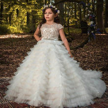 Luxurious Flower Girl Dress Lace Applique O-Neck Sleeveless Cascade Girl Pageant Dress Kids First Holy Communion Princess Dress 2024 - buy cheap