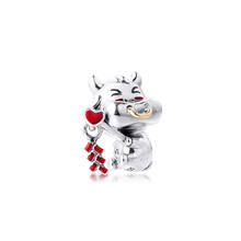 Fits Pandora Bracelet Cute Ox Charm Real 925 Sterling Silver 14K Gold Beads for Women Jewelry DIY Making Kralen Wholesale 2024 - buy cheap