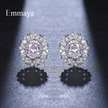 Emmaya Exquisite Stud Earring Flower Round Shape For Female Elegant Ornament With Four Color Cubic Zircon Bridal Wedding Jewelry 2024 - buy cheap