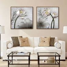 White And Crisp Grey-golden Lotus Flowers Background Canvas Painting Posters And Prints Wall Pictures For Living Room Decoration 2024 - buy cheap