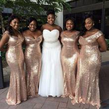 Sparkly Rose Gold Sequins Cheap Mermaid Bridesmaid Dresses Long African Wedding Party Gowns Custom Made 2024 - buy cheap