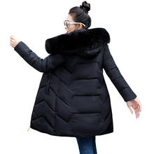 Chaqueta de algodón con capucha para mujer, abrigo grande de piel, Parkas cálidas, color negro, moda europea, novedad de 2021, 7XL 2024 - compra barato