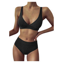 Telotuny maiôs feminino listrado push up alta corte altura cintura halter bikini conjunto de banho verão maiô de duas peças 2024 - compre barato