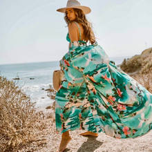 2021 Green Bohemian Printed Bikini Wrap Cover-ups Chinese Style Kimono Cardigan Cotton Tunic Beach Dress Swimwear Cover Up #Q734 2024 - buy cheap