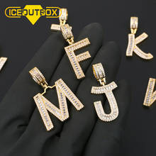 ICEOUTBOX A-Z Gold Silver Color Baguette Initials Letters Pendant Hip Hop Bling Zirconia Men's Women Necklace Chain Rock Jewelry 2024 - buy cheap