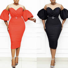 Puff Sleeve Patchwork Women Strapless Slim Sexy Mid-length African Dress Mesh Female Dress Hot Women Office Lady Dresses 2024 - buy cheap