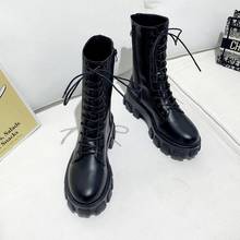 Botas para meninas, saltos altos quadrados e com fivela, plataforma preta de couro envernizado, para motocicleta, com zíper, outono, 2021 2024 - compre barato