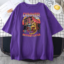 Camisetas con estampado "Dinner Now Destroy Later" para mujer, ropa informal de verano, Camiseta de cuello redondo a la moda, camisetas holgadas de estilo Hip Hop para mujer 2024 - compra barato