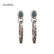 Banny Pink Ethnic Turquoises Circle Stone Stud Earring For Women Bohemian Metal Round Drop Ear Fashion Jewelry 2024 - buy cheap