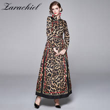 Fashion Designer Runway Chain Leopard Print Long Dress Women's Turn Down Collar Long Sleeve Vintage High Waist Party Maxi Dress 2024 - buy cheap