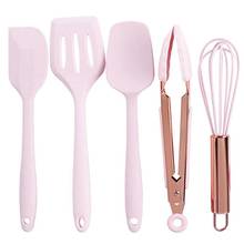 Pink Color Silicone Cooking Utensils Set Universal Egg Whisk Food Tongs Non-Stick Spatula Shovel Kitchenware 5PCS Kitchen Tools 2024 - buy cheap