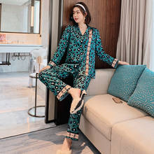 Pajamas Women's Long Sleeve Two-piece Suit Leopard Silk Pajamas  Loungewear Silk Pajamas for Women Kawaii Pajama 2024 - buy cheap