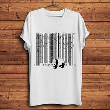 panda and bamboo barcode funny t shirt men summer new white casual short sleeve homme cool unisex tshirt 2024 - buy cheap