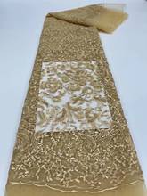 Tecido renda francesa 2021, tecido bordado, com pérolas e lantejoulas de tule bordado dourado 2024 - compre barato