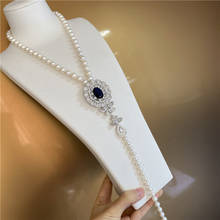 Joyería de moda para mujer, collar de perlas blancas de agua dulce, cadena de suéter de 47 + 25cm de largo, circón con micro incrustaciones, accesorios de 8-9mm 2024 - compra barato