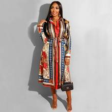 Spring Ladies Turn-down Collar Print A-Line Work Office Long Dress Casual Fit And Flare Pleated Dress Autumn Women Fashion 2024 - buy cheap