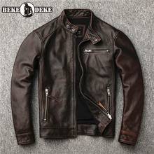Free Shipping Classic Motor Style Vintage Genuine Leather Jacket Fashion Men Cowhide Leather Coat Street Biker Coat 5XL 2024 - buy cheap