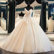 Vestido de novia de lujo con lentejuelas, cola larga brillante, cuello en V, color champán, 2020 2024 - compra barato