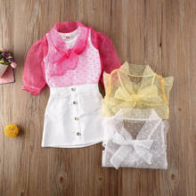 Conjunto de roupas de verão para meninas 2020, roupas infantis de malha de manga comprida com bolinhas, blusa + colete + saia, roupa 2024 - compre barato