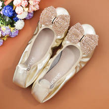 Zapatos planos de punta redonda para mujer, calzado de Ballet de cuero genuino, sin cordones, con lazo, talla grande 34-44 2024 - compra barato