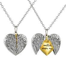 Collar con colgante con forma de doble pluma para mujer, colgante con forma de corazón de amante, ala abierta, grabado de letras de Ángel, regalos para el Día de San Valentín 2024 - compra barato