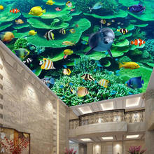 Customize Fantasy underwater world coral ceiling ceiling kid mural custom large mural wallpaper papel de parede 3d para quarto 2024 - buy cheap