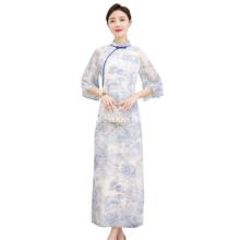 2021 cheongsam ao dai vietnã vestido feminino elegante cetim retrô gola mandarin vestido estampado floral aodai vestido chinês qipao 2024 - compre barato