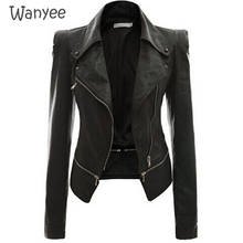 2021 Fashion Women Autumn PU Faux Leather Gothic Black Zippers Goth Outwear Winter Clothing Coat Zipper Two-Wear Jacket Lapel 2024 - buy cheap