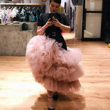Dusty Pink Asymmetric Tutu Tulle Skirt for Women Ruffles Tiered Tulle Ball Gown Prom Party Skirts Draped Chic Cocktail Gown 2024 - buy cheap