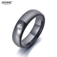 Женское кольцо с керамическим кристаллом AENINE, обручальное кольцо в офисном стиле с черным кристаллом, стразы из нержавеющей стали, AR19070 2024 - купить недорого