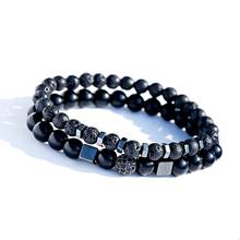 Trendy Classic Men's Tibetan Black Lava Beads Bracelet Male Black Micro Pave CZ Ball Bracelet Set Jewelry Gift 2024 - buy cheap