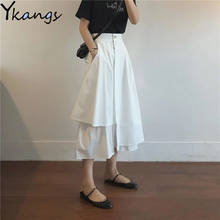 Vintage Sweet Loose High Waist Solid Wild Elegant Black Pleated Skirts Preppy Style Spring Summer Women Korean White Long Skirt 2024 - buy cheap