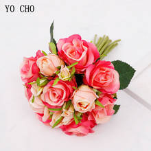 YO CHO 18 Heads Rose Bouquet Artificial Silk Flowers Fake Rose Bridal Wedding Bouquet Bridesmaid Flower Girl Party Home Decor 2024 - buy cheap