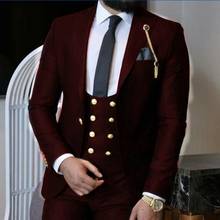 Ternos masculinos para casamento, ternos formais borgonha feitos sob encomenda, terno masculino de 3 peças, jaqueta + colete + calça, 2021 2024 - compre barato