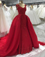 Dubái-Vestido largo de noche estilo sirena para mujer, traje de noche Formal de tul rojo, estilo africano de encaje, cola desmontable, 2021 2024 - compra barato