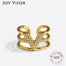Anillos de plata esterlina 925 para hombres y mujeres, anillo abierto de oro con forma geométrica Irregular de V CZ, accesorios para regalos de fiesta 2024 - compra barato
