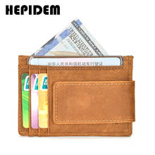 HEPIDEM RFID High Quality Crazy Horse Genuine Leather Slim Wallet 2020 New Front Pocket Money Dollar Mini Bill Purse for Men 104 2024 - buy cheap