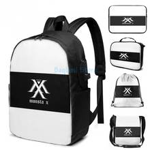 Mochila engraçada com estampa gráfica monsta x, logotipo, carregador usb, mochila escolar masculina, bolsa de viagem para laptop 2024 - compre barato