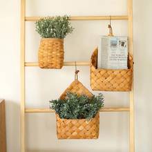 Wooden Hand-Woven Storage Basket Retro Wall Hanging Mount Fruit Storage Basket Bread Serving Tray Home Office Decor Organization 2024 - buy cheap