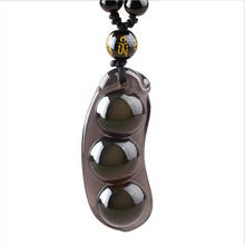 Wholesale Ice Black Natural Obsidian Stone Pendant Four Seasons Bean Pendant Lucky For Women Men Sweater Chain Necklace  Jewelry 2024 - buy cheap